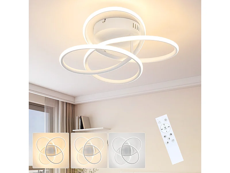 NETTLIFE Plafonnier LED pour couloir, design moderne, blanc, intensité variable, avec télécommande, 36 cm, métal, 44 W