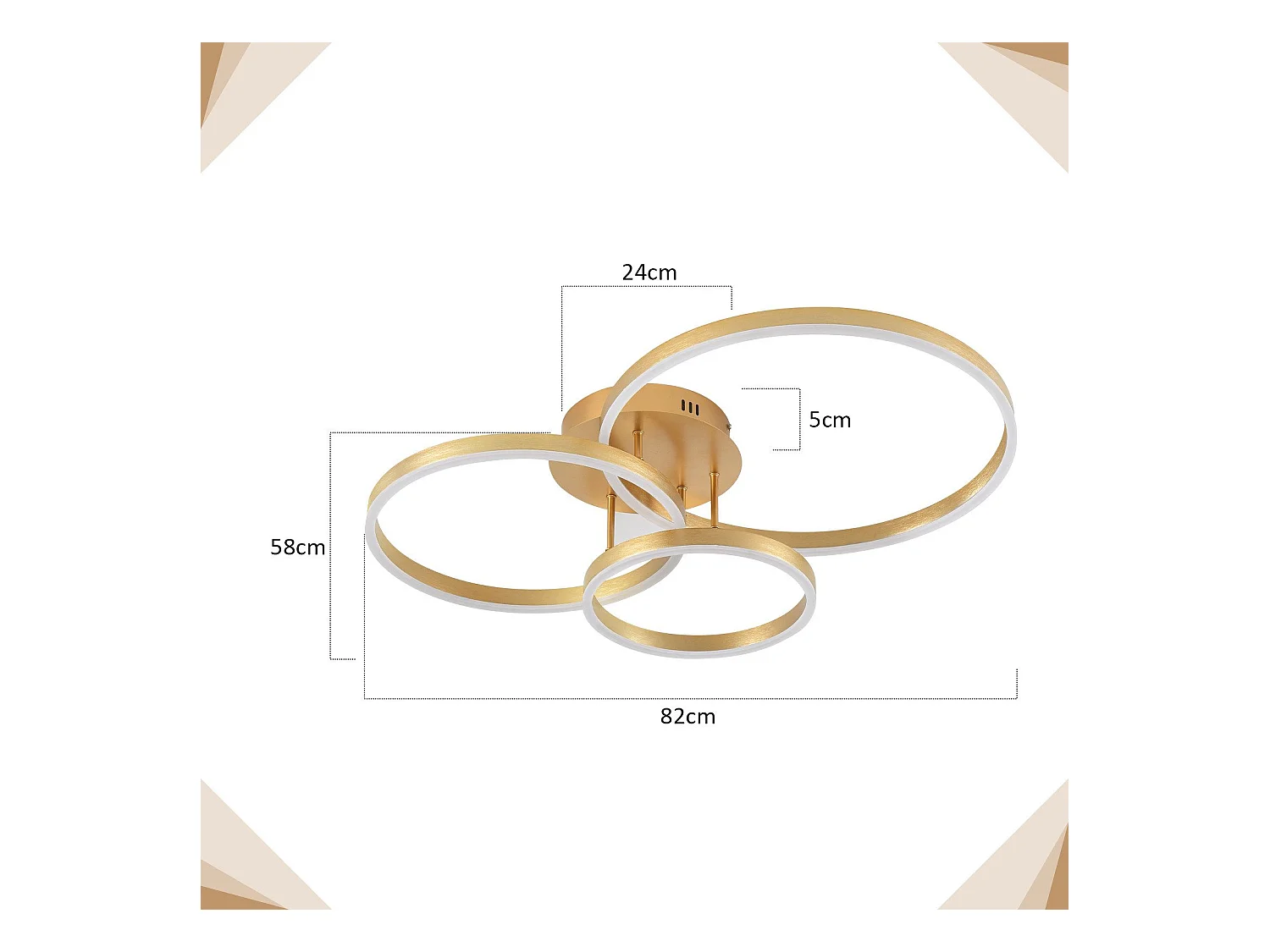 NETTLIFE Plafonnier LED pour salon - Noir, intensité variable, 82 cm, avec télécommande, 74 W, 3 anneaux