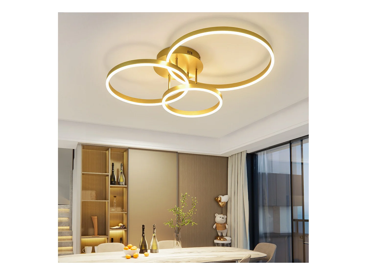 NETTLIFE Plafonnier LED pour salon - Noir, intensité variable, 82 cm, avec télécommande, 74 W, 3 anneaux