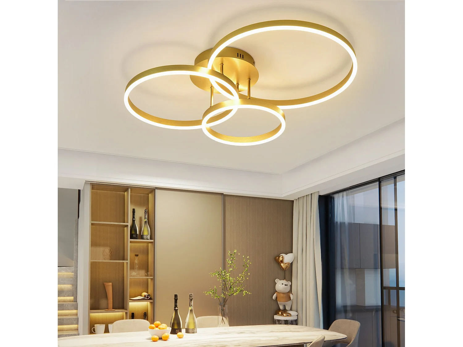 NETTLIFE Plafonnier LED pour salon - Noir, intensité variable, 82 cm, avec télécommande, 74 W, 3 anneaux