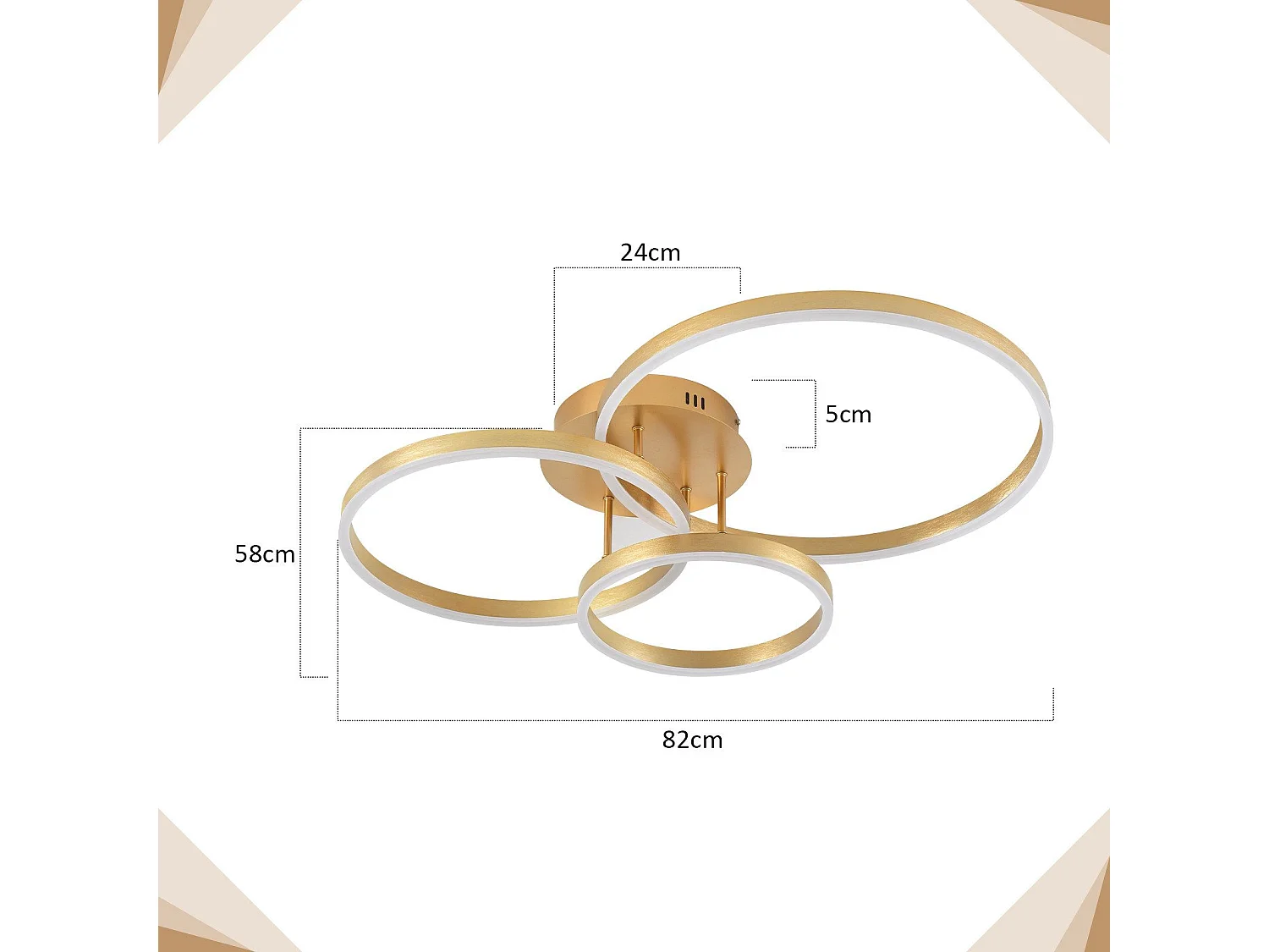 NETTLIFE Plafondlamp LED - Goud - Ring Design - 3-Lichts - Dimbaar - 74W - Moderne Plafondverlichting- met Afstandsbediening - voor Slaapkamer | Keuken | Woonkamer