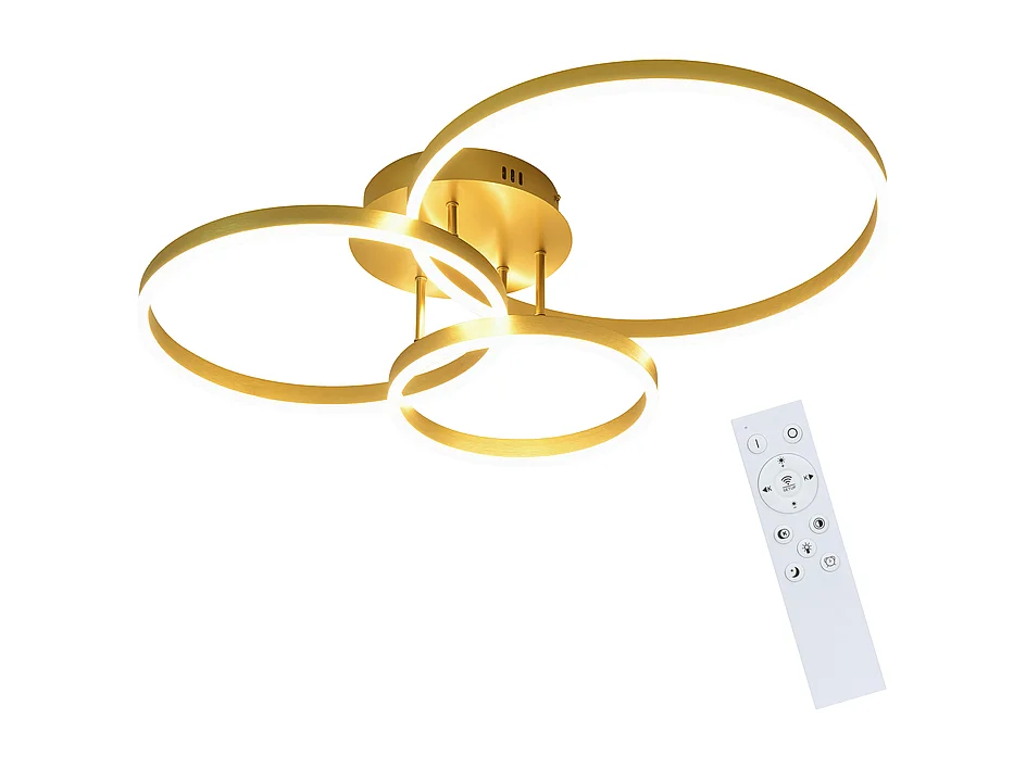 NETTLIFE Plafondlamp LED - Goud - Ring Design - 3-Lichts - Dimbaar - 74W - Moderne Plafondverlichting- met Afstandsbediening - voor Slaapkamer | Keuken | Woonkamer