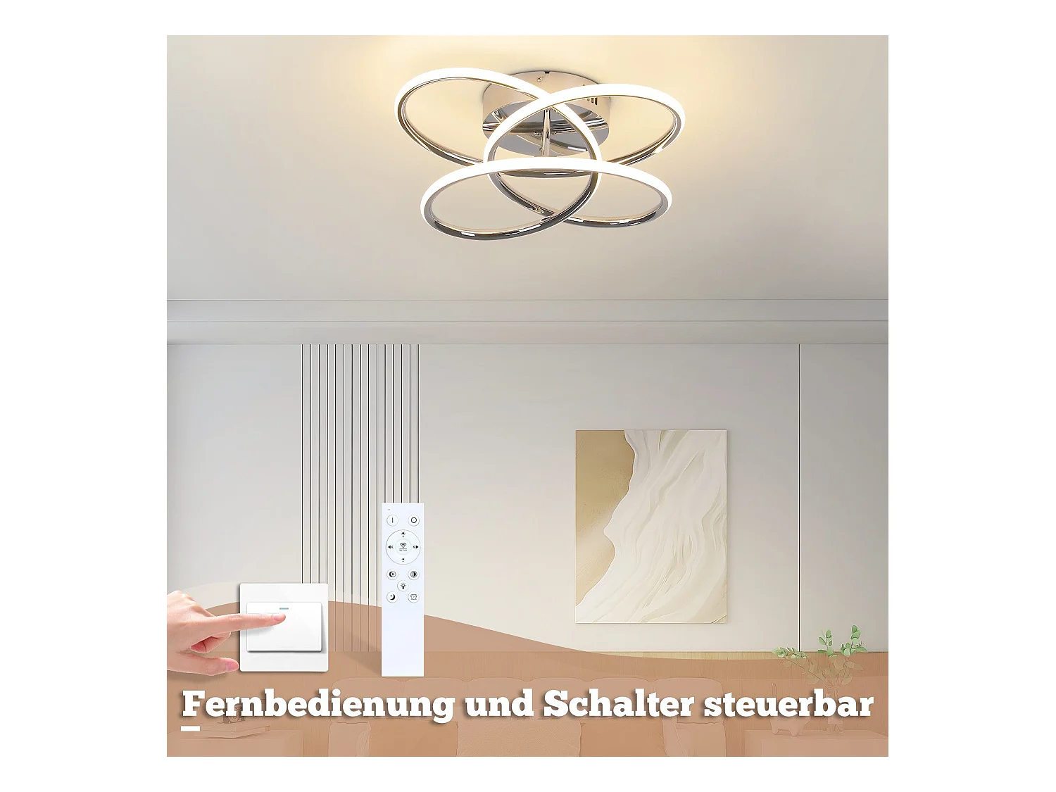 NETTLIFE LED Deckenleuchte für Flur, dimmbar, mit Fernbedienung, modernes Schmetterlingsdesign, 36 cm, 44 W