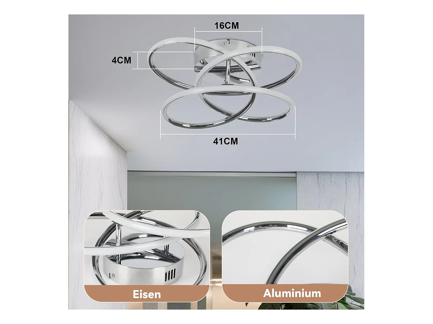 NETTLIFE LED Deckenleuchte für Flur, dimmbar, mit Fernbedienung, modernes Schmetterlingsdesign, 36 cm, 44 W