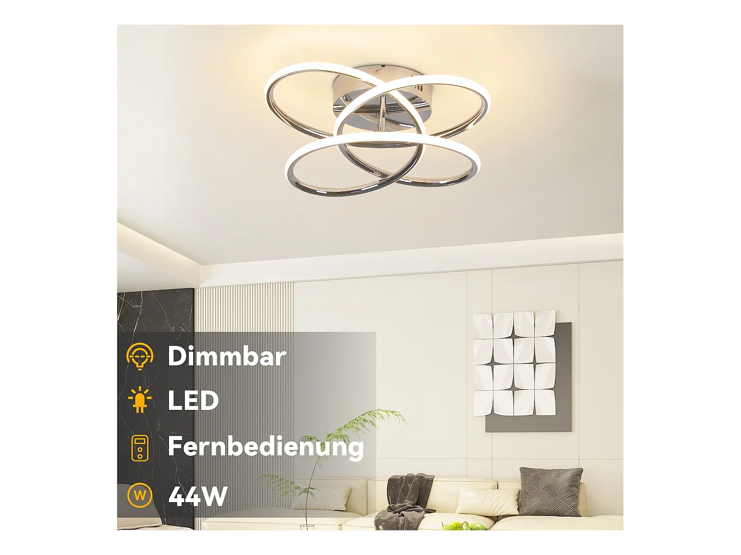 NETTLIFE LED Deckenleuchte für Flur, dimmbar, mit Fernbedienung, modernes Schmetterlingsdesign, 36 cm, 44 W