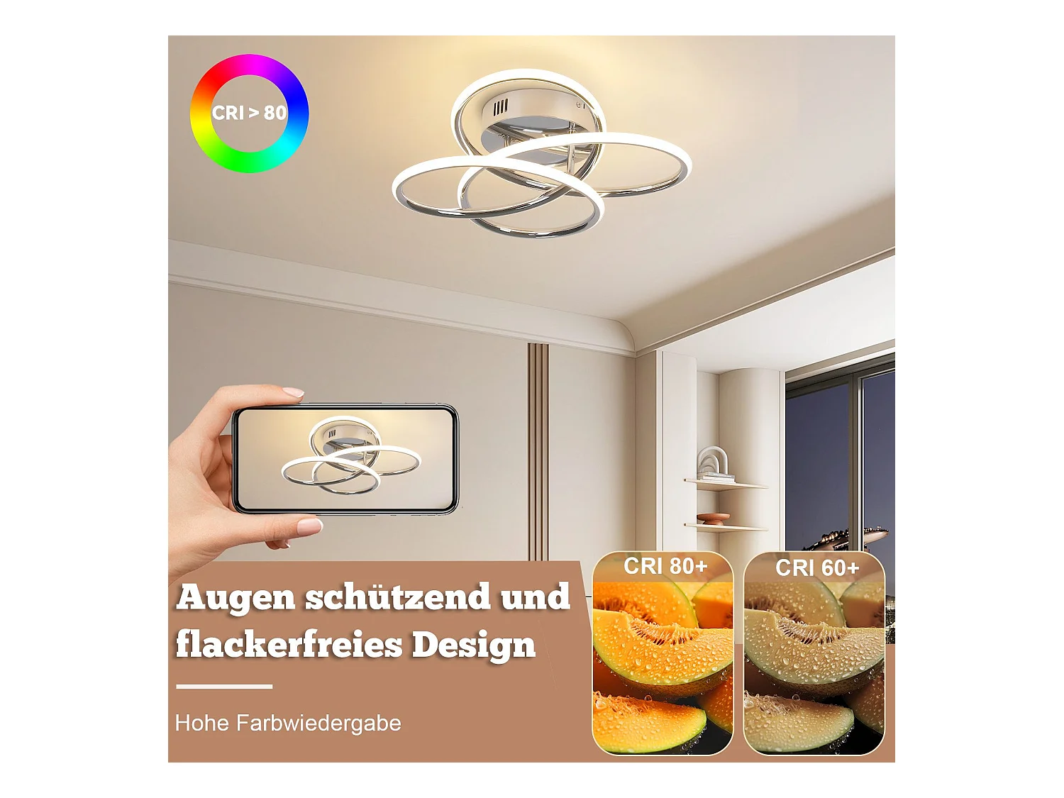 NETTLIFE LED Deckenleuchte für Flur, dimmbar, mit Fernbedienung, modernes Schmetterlingsdesign, 36 cm, 44 W