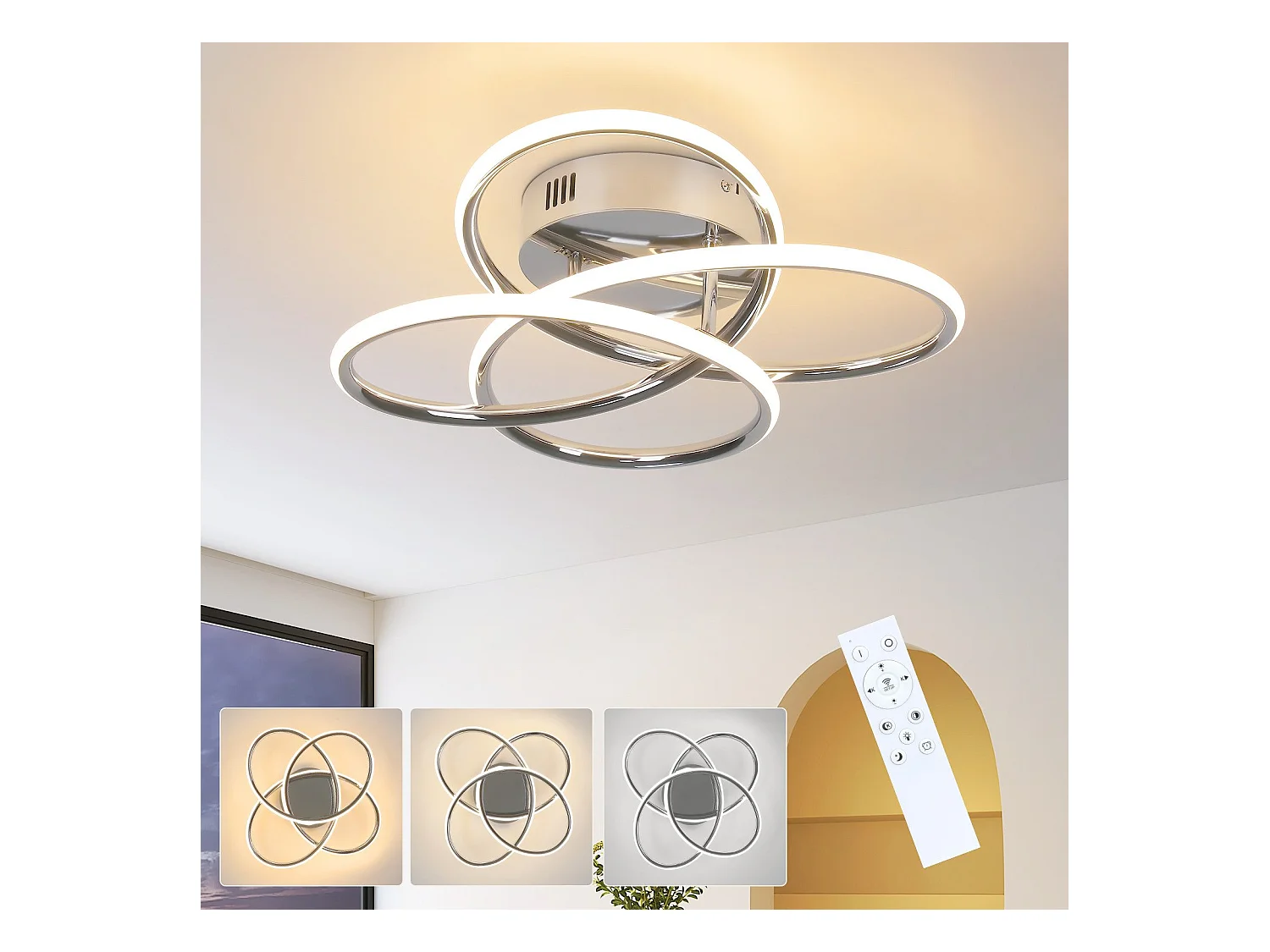 NETTLIFE Plafonnier LED pour couloir, intensité variable, avec télécommande, design moderne en forme de papillon, 36 cm, 44 W