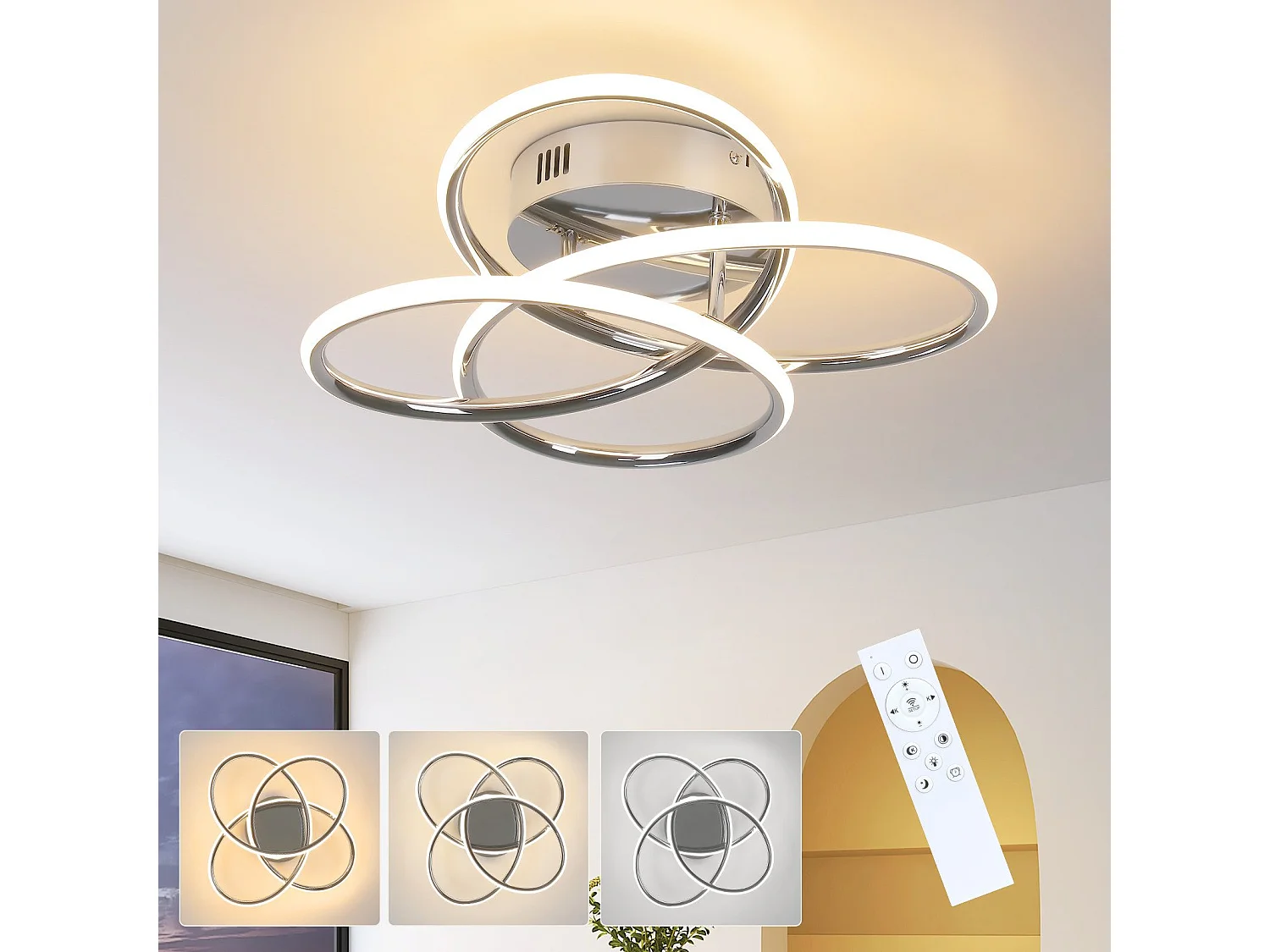 NETTLIFE Plafonnier LED pour couloir, intensité variable, avec télécommande, design moderne en forme de papillon, 36 cm, 44 W
