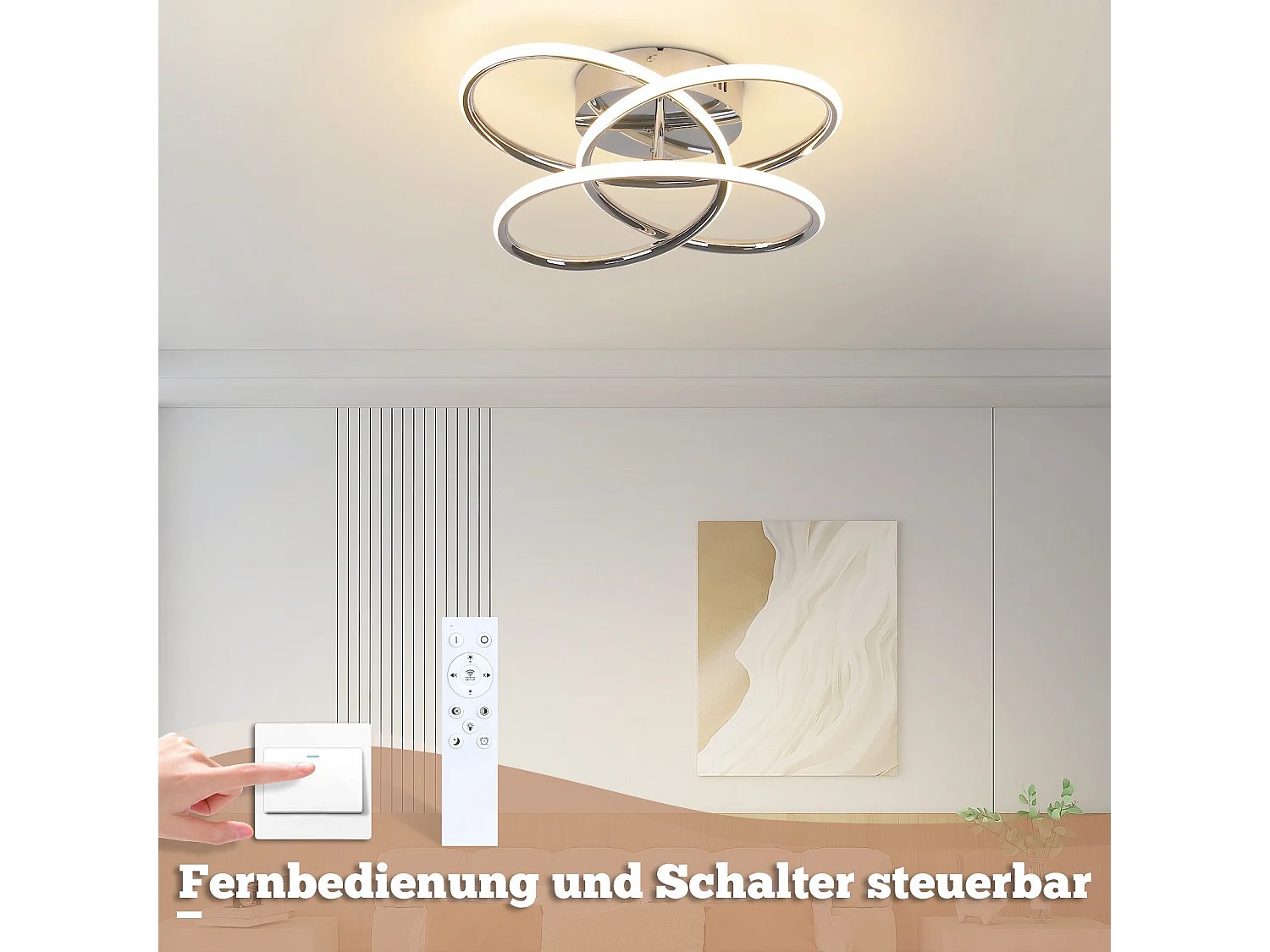 NETTLIFE Plafonnier LED pour couloir, intensité variable, avec télécommande, design moderne en forme de papillon, 36 cm, 44 W