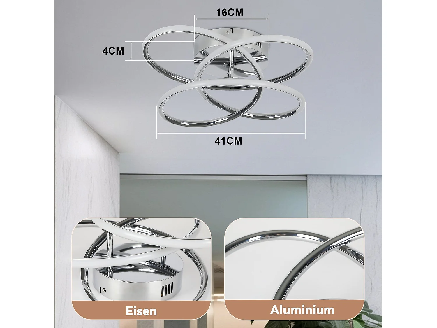 NETTLIFE Plafonnier LED pour couloir, intensité variable, avec télécommande, design moderne en forme de papillon, 36 cm, 44 W