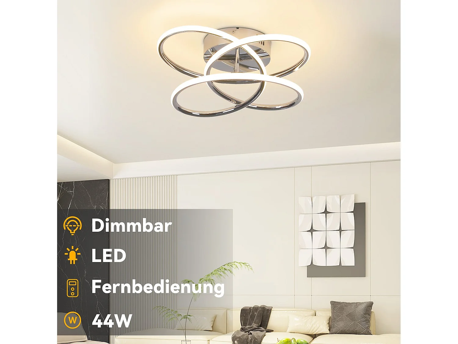 NETTLIFE Plafonnier LED pour couloir, intensité variable, avec télécommande, design moderne en forme de papillon, 36 cm, 44 W