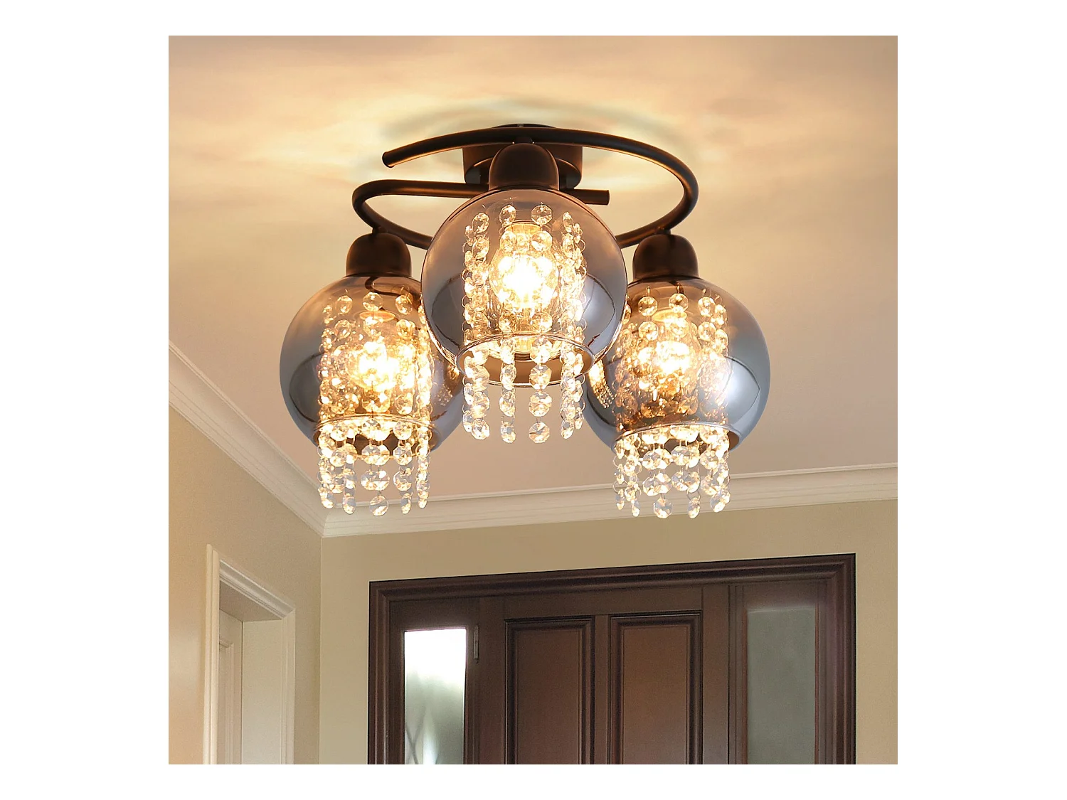 NETTLIFE Plafonnier Chambre E27 Gris Fumé Verre Cristal Moderne Salle à Manger