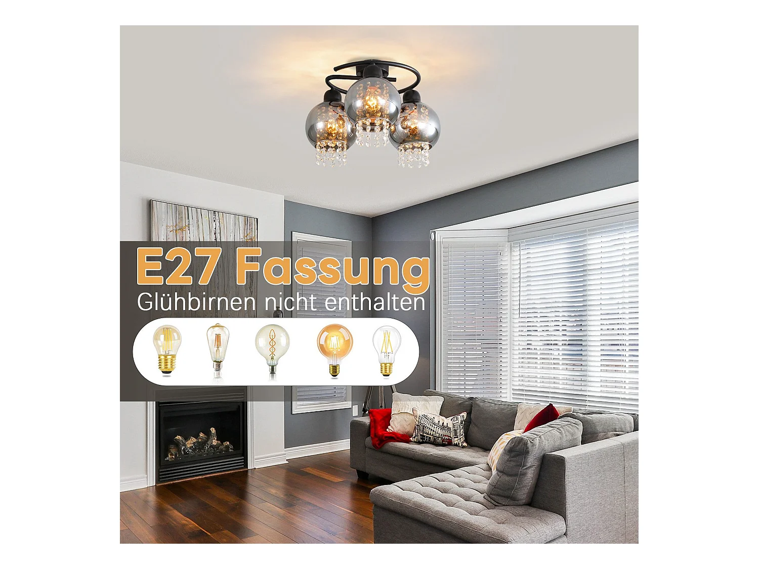 NETTLIFE Plafonnier Chambre E27 Gris Fumé Verre Cristal Moderne Salle à Manger