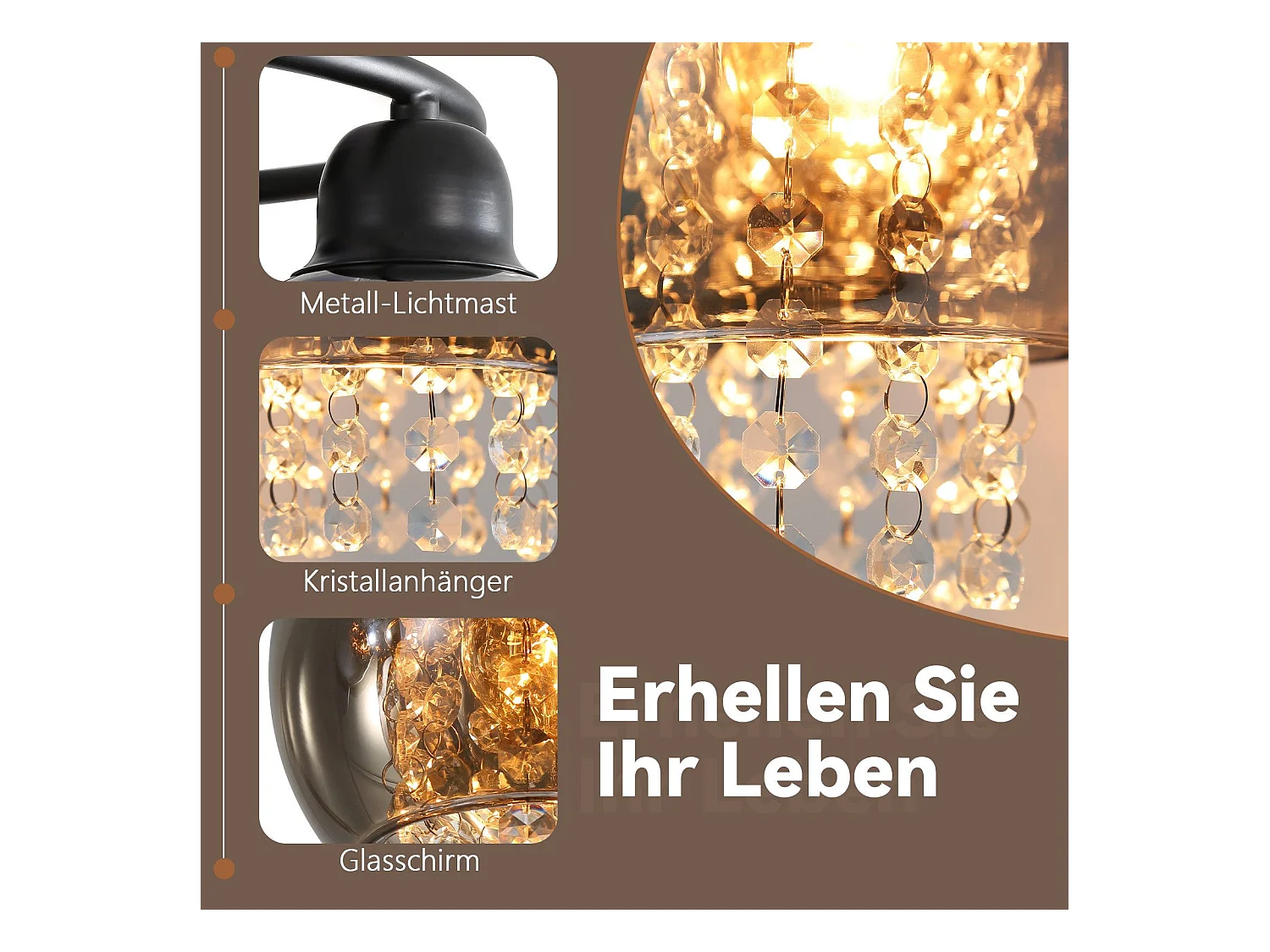 NETTLIFE Plafonnier Chambre E27 Gris Fumé Verre Cristal Moderne Salle à Manger