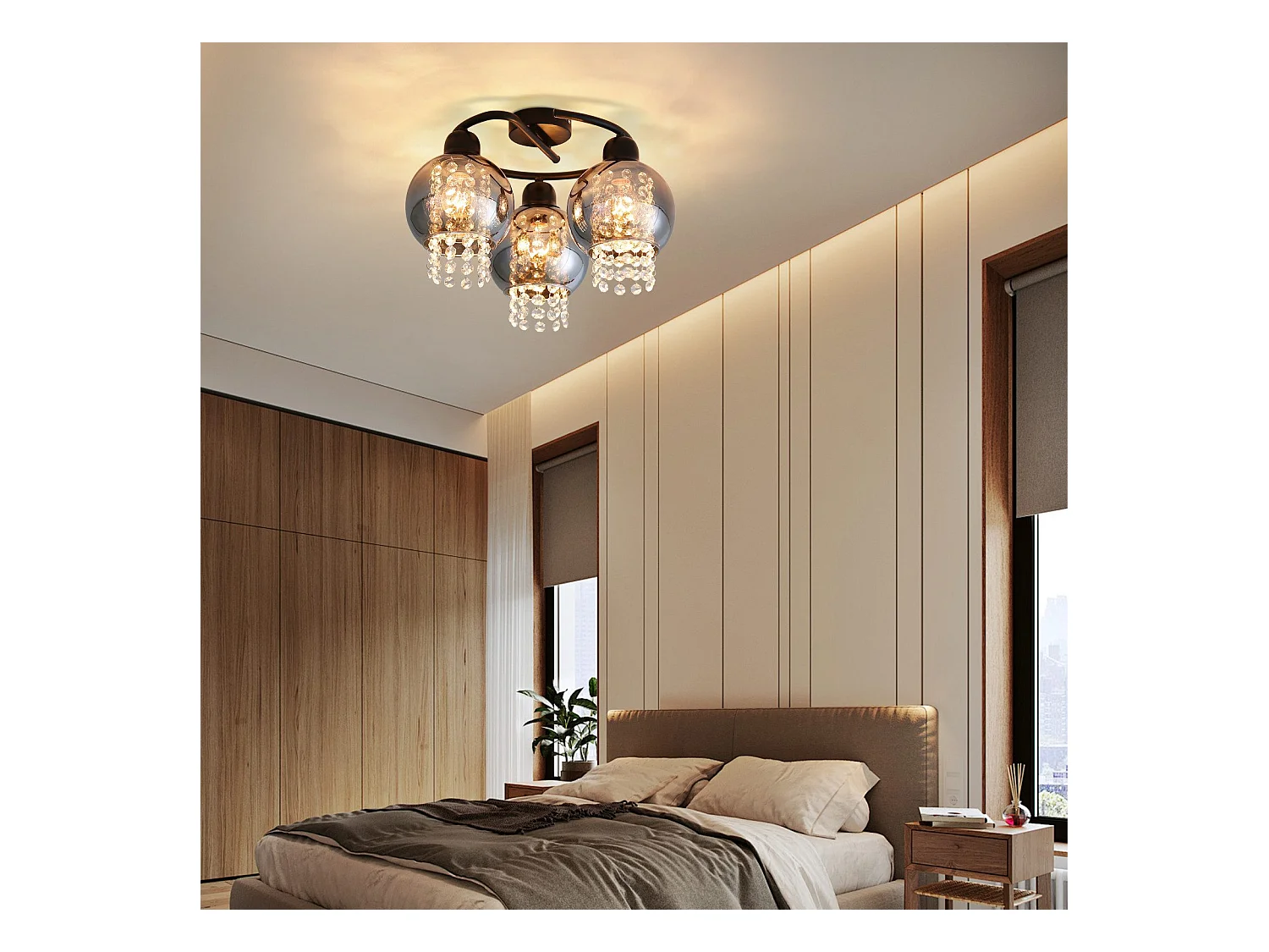 NETTLIFE Plafonnier Chambre E27 Gris Fumé Verre Cristal Moderne Salle à Manger