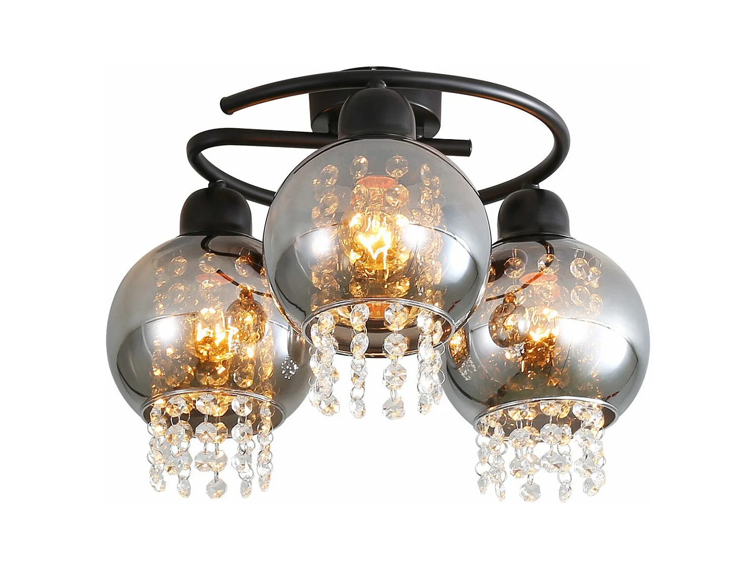 NETTLIFE Plafonnier Chambre E27 Gris Fumé Verre Cristal Moderne Salle à Manger