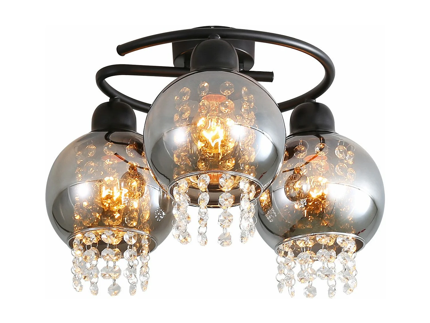 NETTLIFE Plafonnier Chambre E27 Gris Fumé Verre Cristal Moderne Salle à Manger