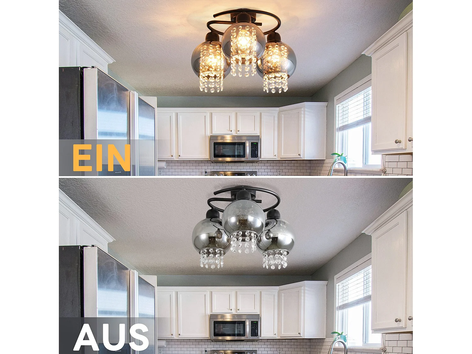 NETTLIFE Plafondlamp E27 - Kristal - Rookgrijs - 3-Lichts - met Glas Lampkap - Moderne Plafondverlichting - voor Eetkamer | Slaapkamer | Woonkamer - Max.25W