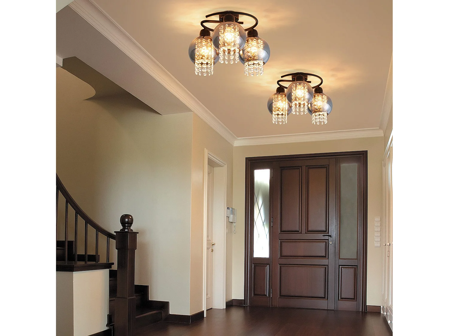 NETTLIFE Plafondlamp E27 - Kristal - Rookgrijs - 3-Lichts - met Glas Lampkap - Moderne Plafondverlichting - voor Eetkamer | Slaapkamer | Woonkamer - Max.25W