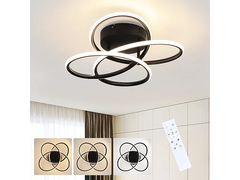 NETTLIFE LED-Deckenleuchte für Flur, modernes Design, dimmbar, Fernbedienung, 44 W, schwarz