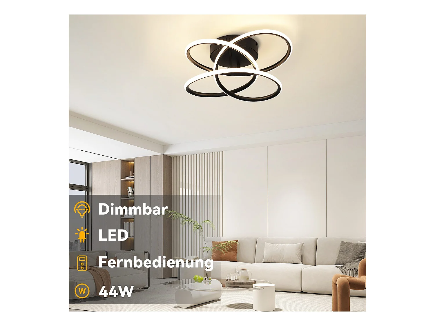 NETTLIFE Lámpara de techo LED para pasillo, color negro, diseño moderno, regulable, con mando a distancia, para cocina, 44 W