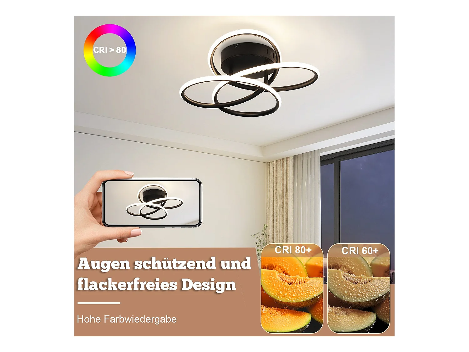 NETTLIFE Lámpara de techo LED para pasillo, color negro, diseño moderno, regulable, con mando a distancia, para cocina, 44 W