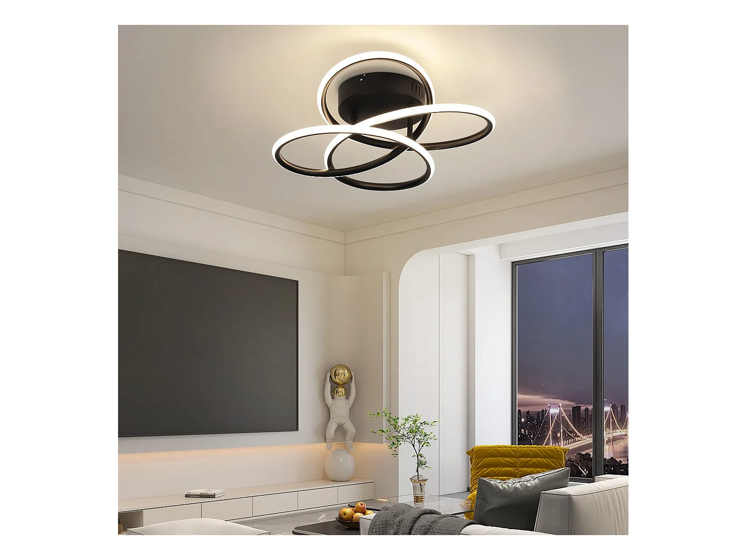 NETTLIFE Lámpara de techo LED para pasillo, color negro, diseño moderno, regulable, con mando a distancia, para cocina, 44 W