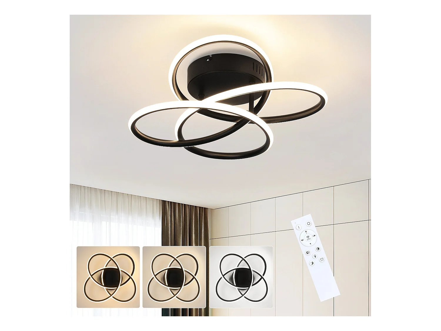 NETTLIFE Plafonnier LED pour couloir, design moderne, intensité variable, télécommande, 44 W, noir