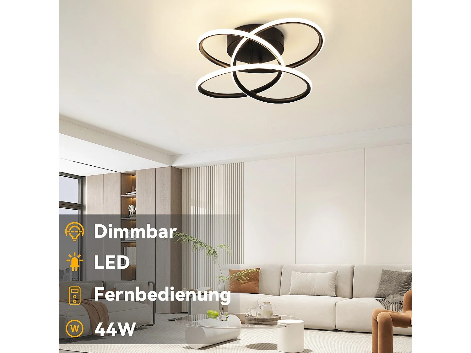 NETTLIFE LED-plafondlamp voor hal, modern design, dimbaar, afstandsbediening, 44W, zwart