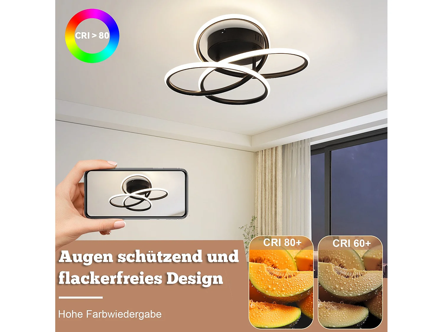 NETTLIFE LED-plafondlamp voor hal, modern design, dimbaar, afstandsbediening, 44W, zwart