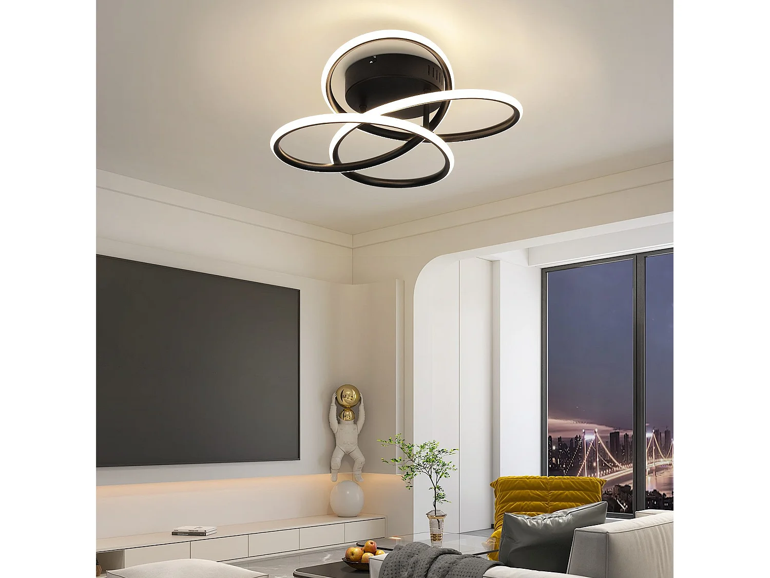 NETTLIFE LED-plafondlamp voor hal, modern design, dimbaar, afstandsbediening, 44W, zwart