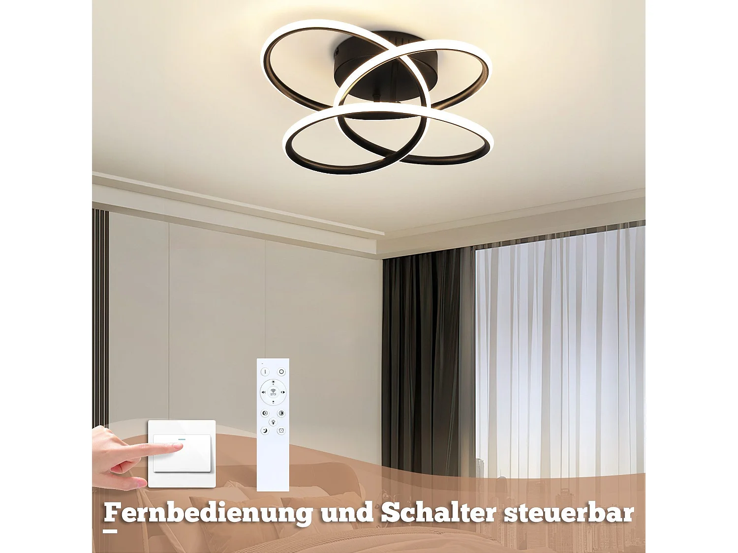 NETTLIFE Plafonnier LED pour couloir, design moderne, intensité variable, télécommande, 44 W, noir