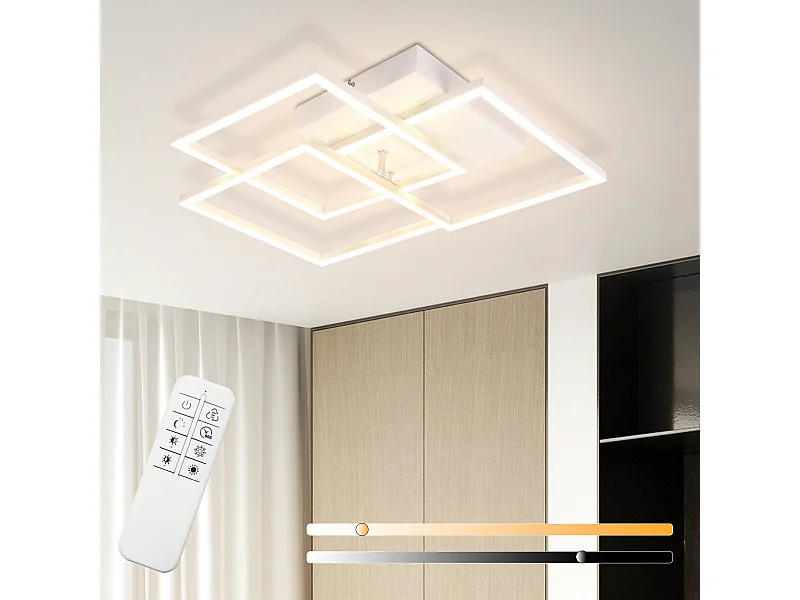 NETTLIFE Plafonnier LED Salon Blanc Dimmable Carré Moderne 36w Avec Télécommande