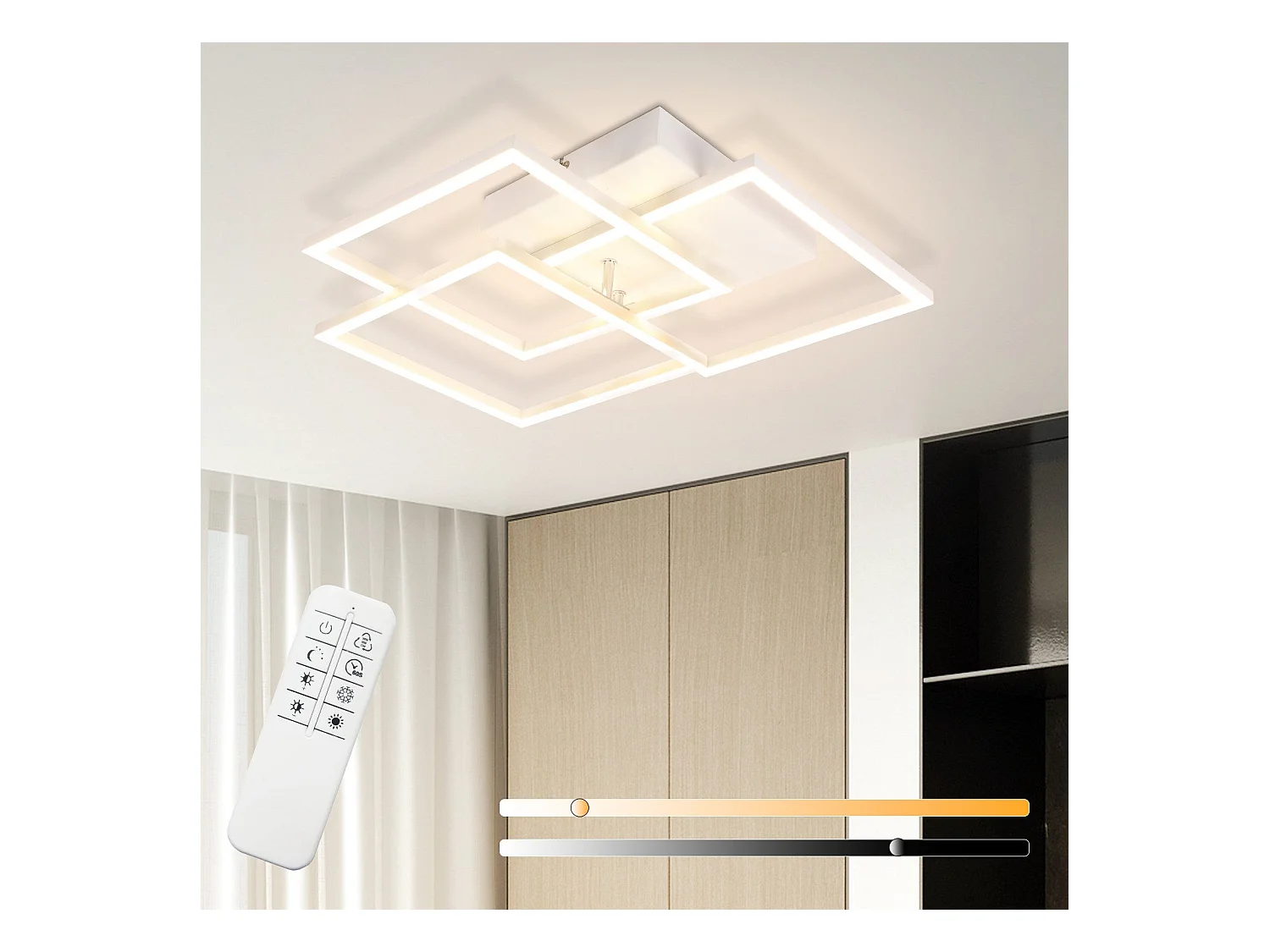 NETTLIFE Lampa sufitowa LED do salonu, biała, ściemnialna, kwadratowa, nowoczesna, 36 W, z pilotem