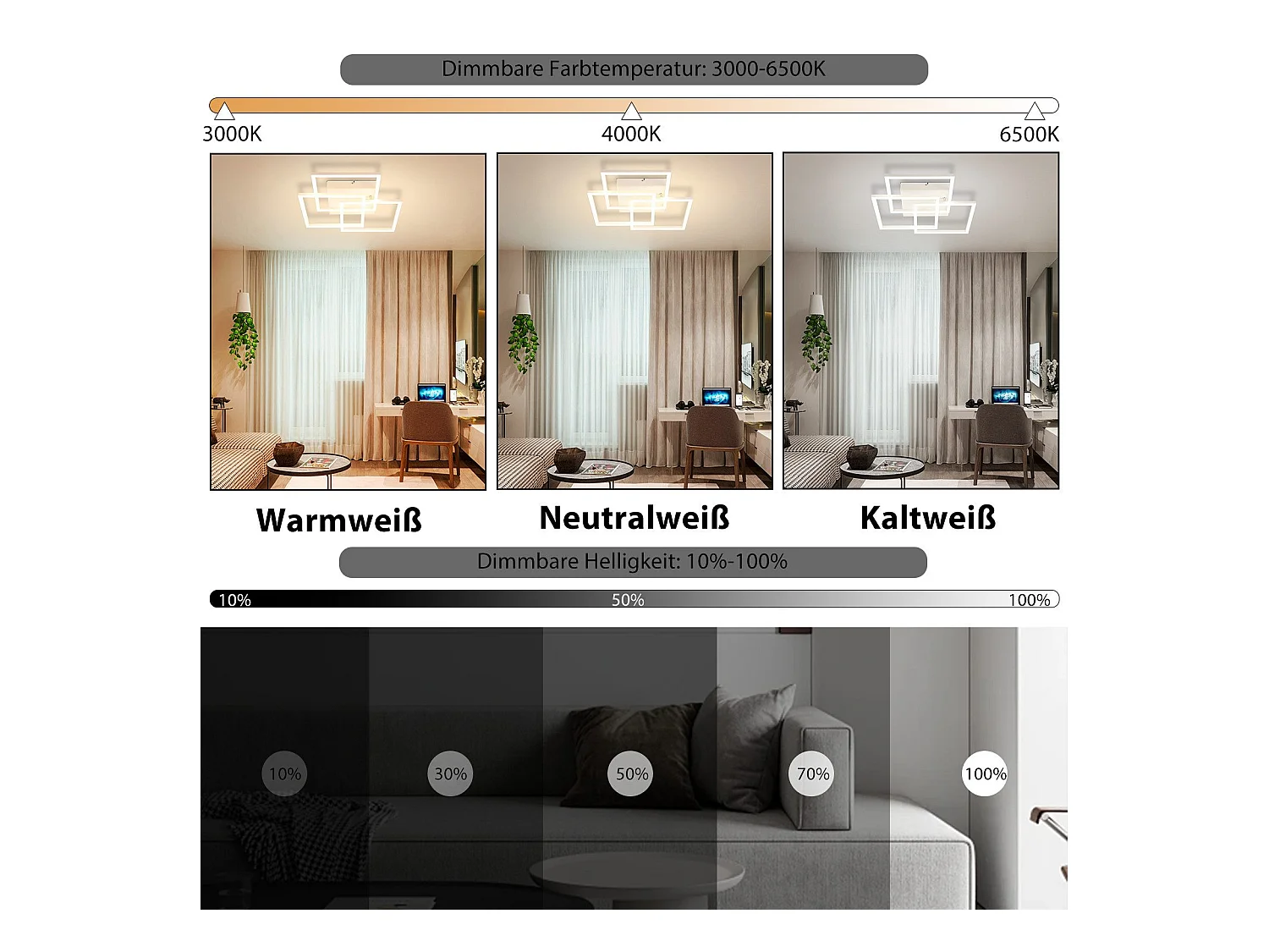 NETTLIFE Lampa sufitowa LED do salonu, biała, ściemnialna, kwadratowa, nowoczesna, 36 W, z pilotem