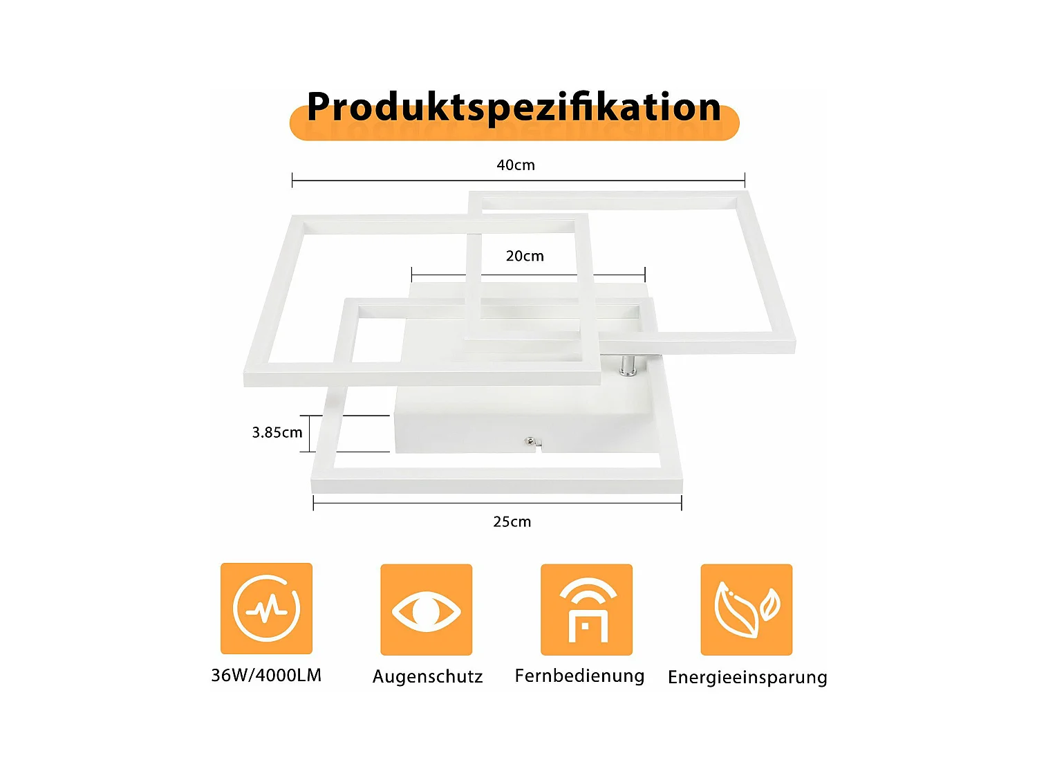 NETTLIFE Lampa sufitowa LED do salonu, biała, ściemnialna, kwadratowa, nowoczesna, 36 W, z pilotem