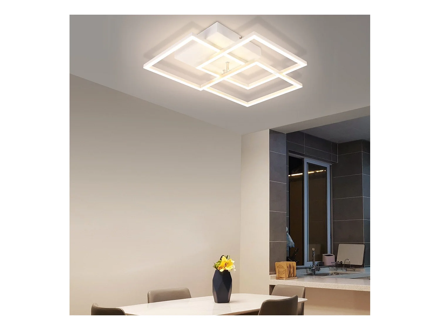 NETTLIFE Lampa sufitowa LED do salonu, biała, ściemnialna, kwadratowa, nowoczesna, 36 W, z pilotem