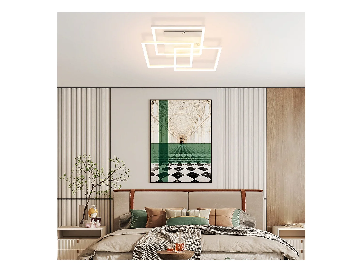 NETTLIFE Plafonnier LED Salon Blanc Dimmable Carré Moderne 36w Avec Télécommande