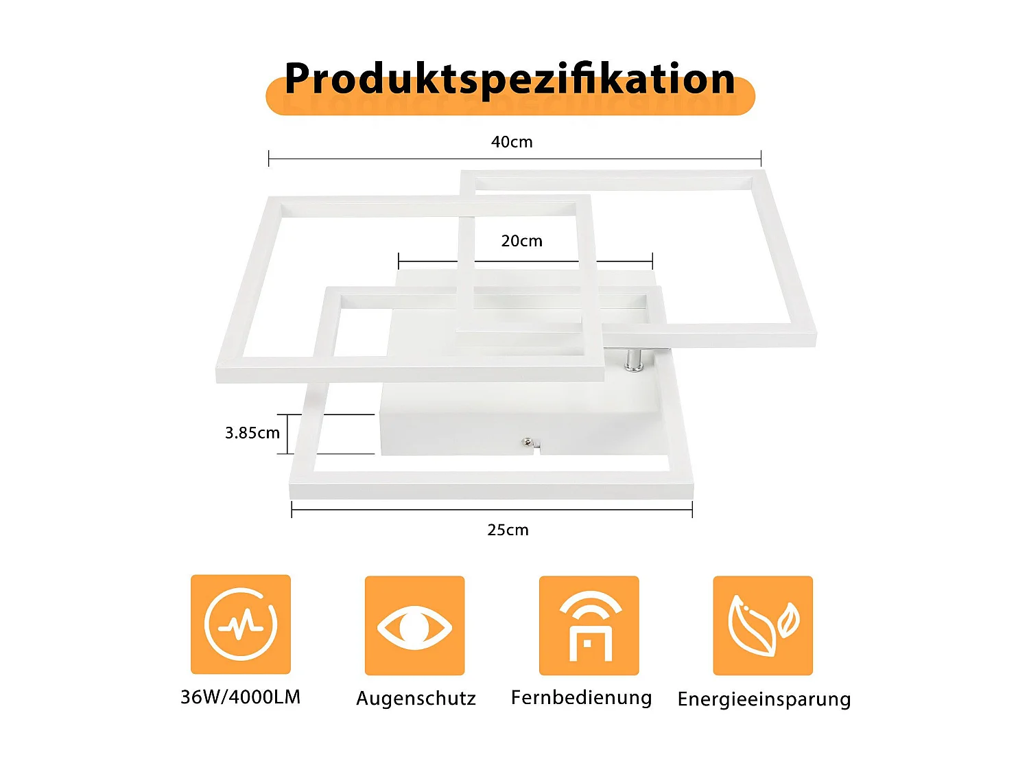 NETTLIFE Plafonnier LED Salon Blanc Dimmable Carré Moderne 36w Avec Télécommande