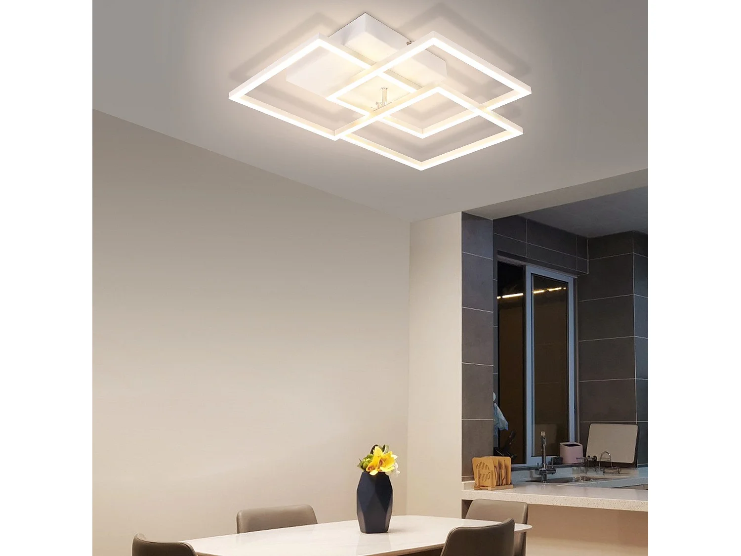 NETTLIFE Plafonnier LED Salon Blanc Dimmable Carré Moderne 36w Avec Télécommande