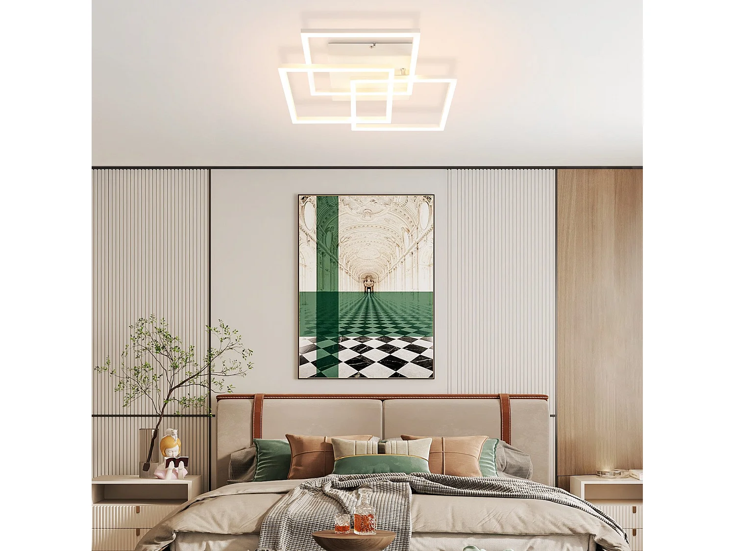 NETTLIFE Plafoniera LED moderna quadrata dimmerabile da 36W per soggiorno, bianca con telecomando