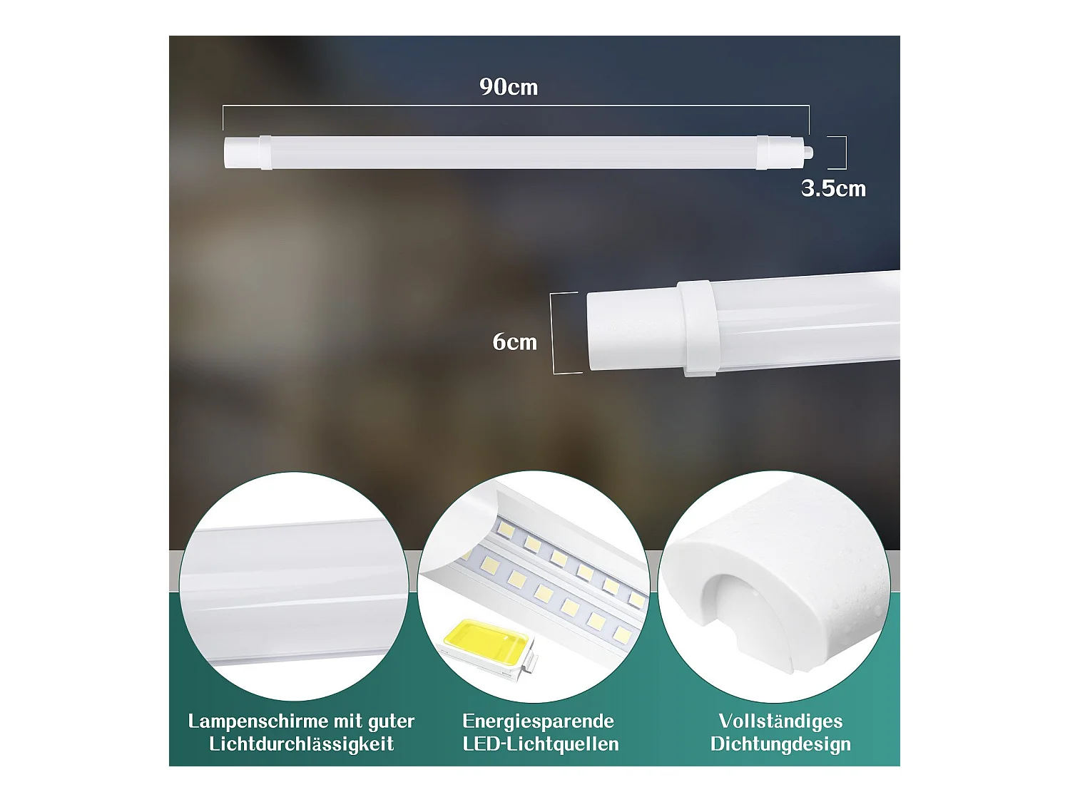 NETTLIFE 2 90CM vochtbestendige LED-plafondlamp - 24W 3000LM plafondlamp werkplaatslamp LED-buis IP65 waterdicht 5000K