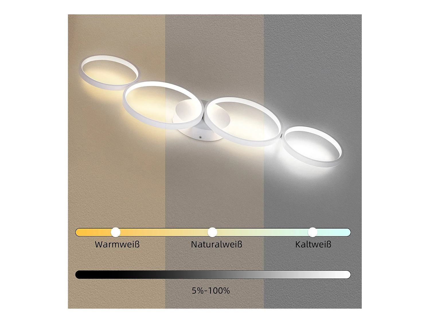 NETTLIFE Plafonnier LED Plafonnier 100cm Dimmable 4 Anneaux  Moderne 56w Éclairage Blanc Avec Télécommande