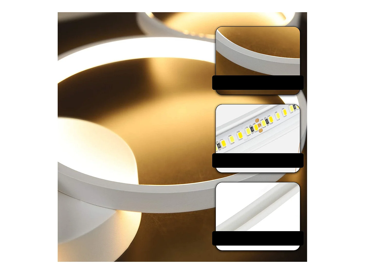 NETTLIFE Plafonnier LED Plafonnier 100cm Dimmable 4 Anneaux  Moderne 56w Éclairage Blanc Avec Télécommande