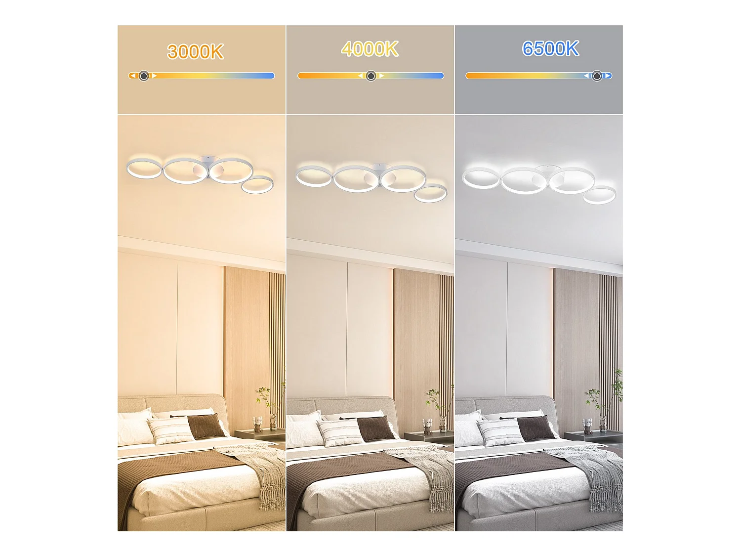 NETTLIFE Plafonnier LED Plafonnier 100cm Dimmable 4 Anneaux  Moderne 56w Éclairage Blanc Avec Télécommande