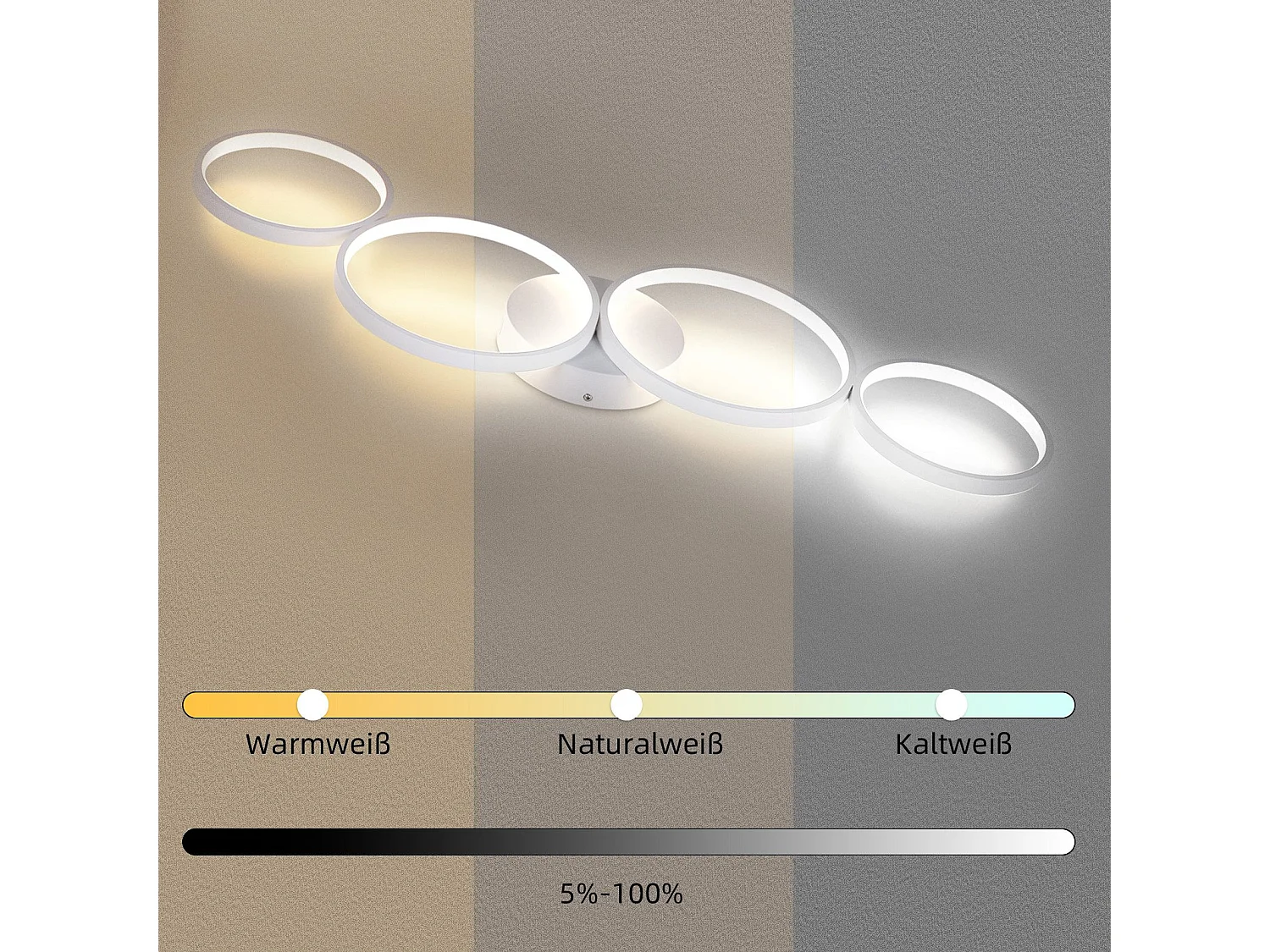 NETTLIFE Plafonnier LED Plafonnier 100cm Dimmable 4 Anneaux  Moderne 56w Éclairage Blanc Avec Télécommande