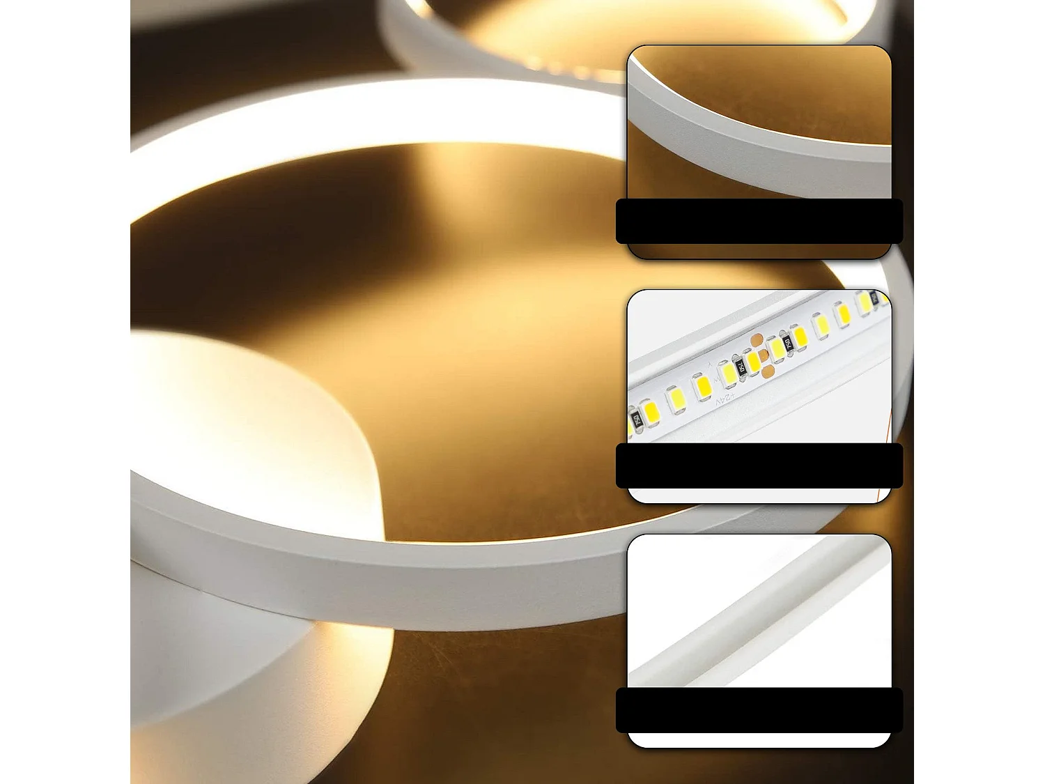 NETTLIFE Plafonnier LED Plafonnier 100cm Dimmable 4 Anneaux  Moderne 56w Éclairage Blanc Avec Télécommande