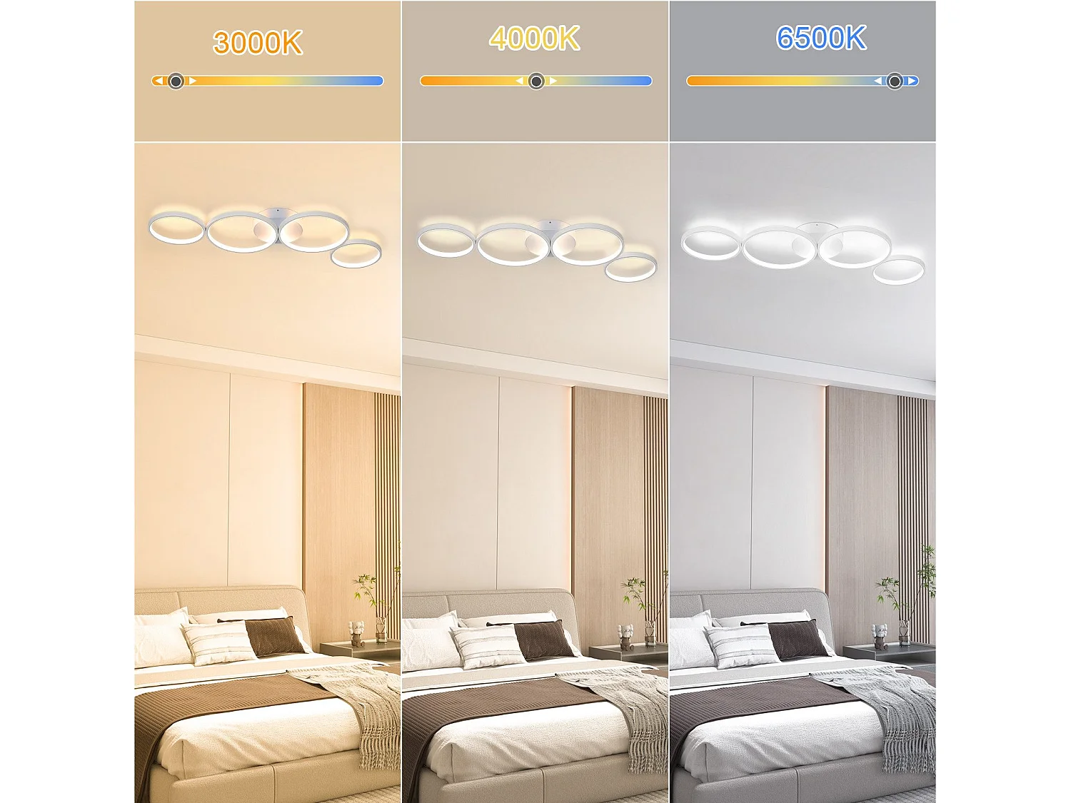 NETTLIFE Plafonnier LED Plafonnier 100cm Dimmable 4 Anneaux  Moderne 56w Éclairage Blanc Avec Télécommande