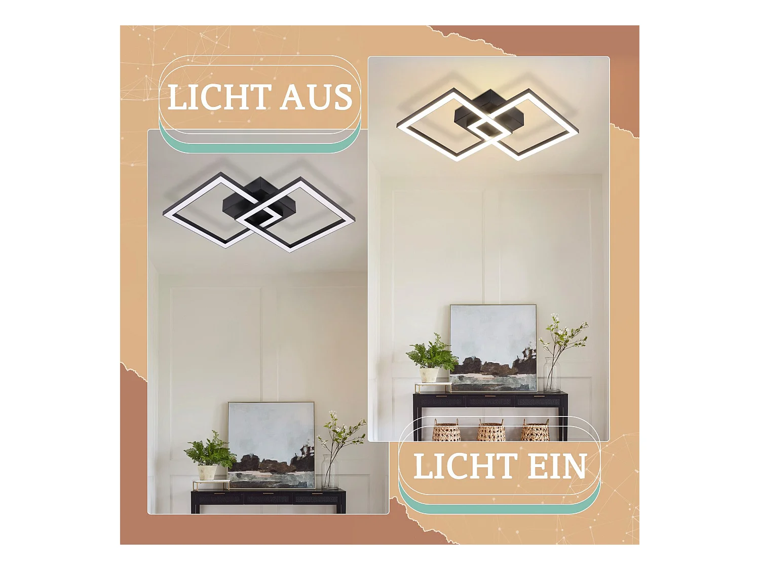 NETTLIFE Plafonnier LED Carré Noir 24 W 4 000 K Blanc Neutre Lampe De Cuisine Moderne