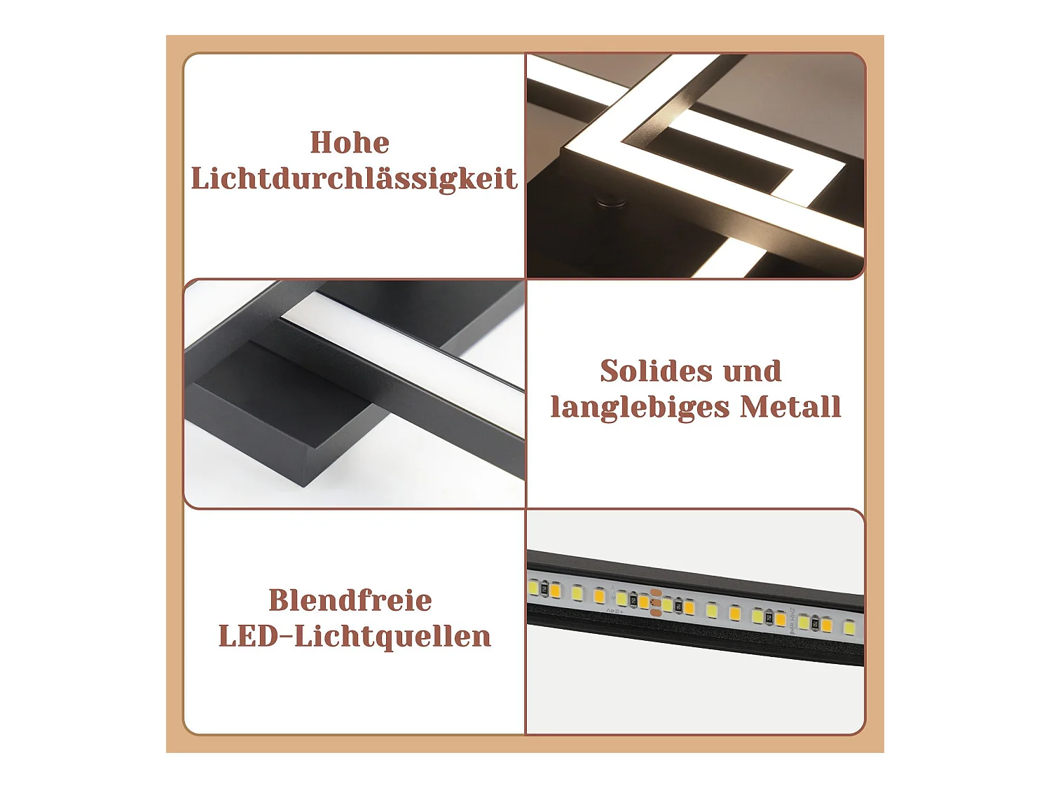 NETTLIFE Plafonnier LED Carré Noir 24 W 4 000 K Blanc Neutre Lampe De Cuisine Moderne